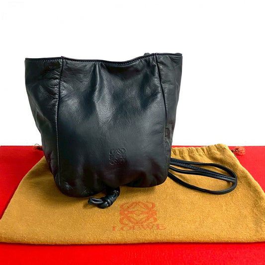 LOEWE Shoulder Bag leather Navy Anagram logo Women Used Authentic
