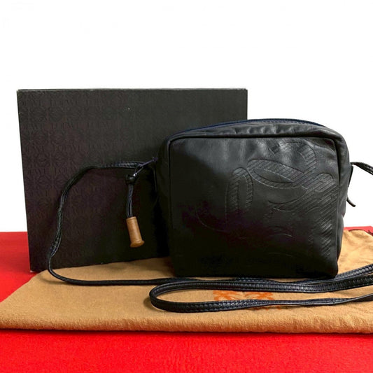 LOEWE Shoulder Bag leather Navy Anagram logo Women(Unisex) Used Authentic