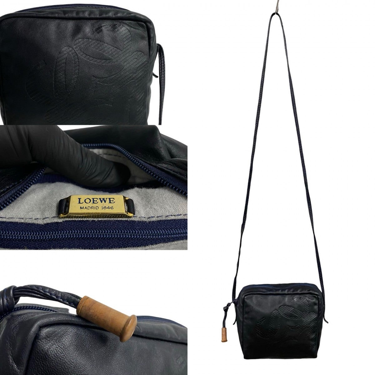 LOEWE Shoulder Bag leather Navy Anagram logo Women(Unisex) Used Authentic
