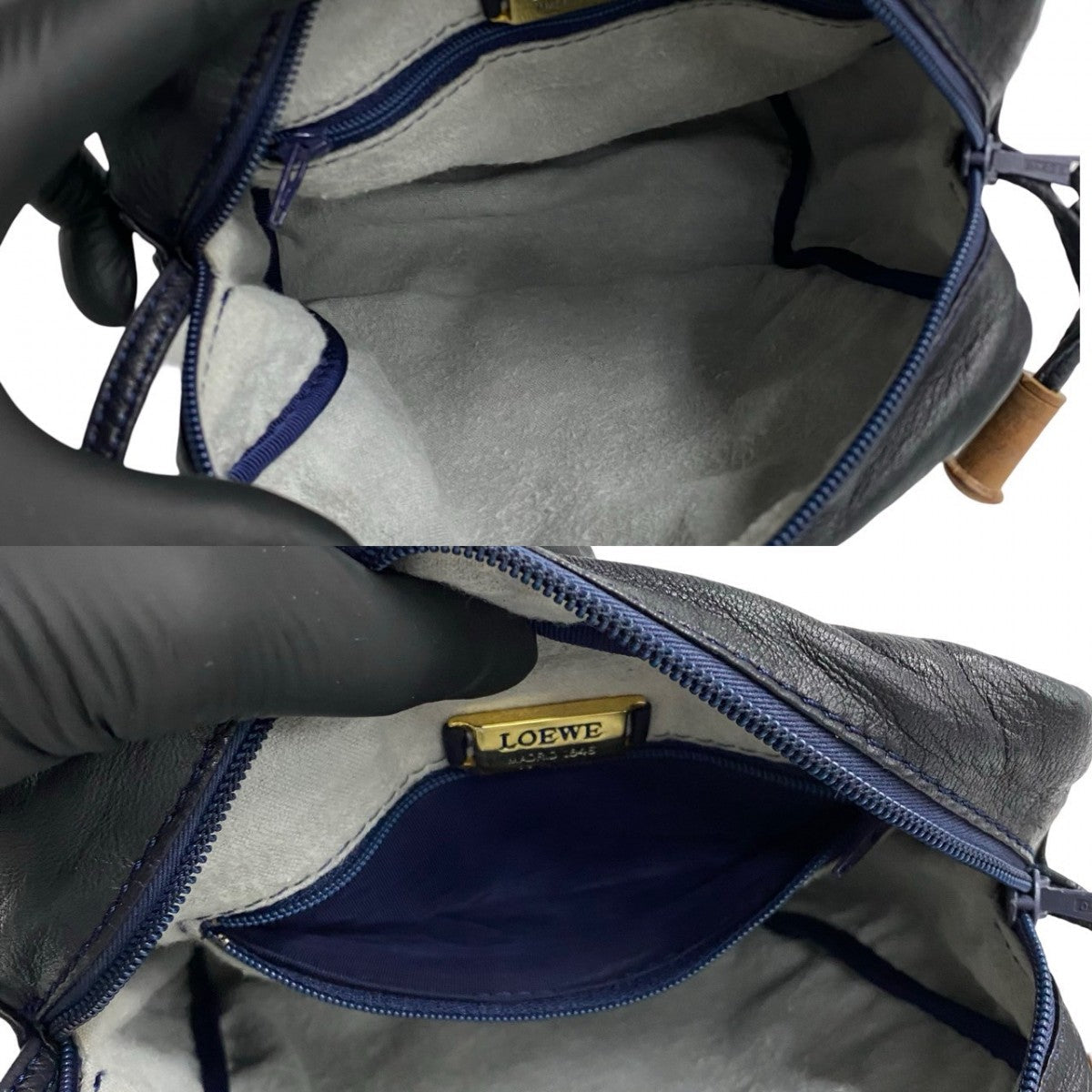 LOEWE Shoulder Bag leather Navy Anagram logo Women(Unisex) Used Authentic