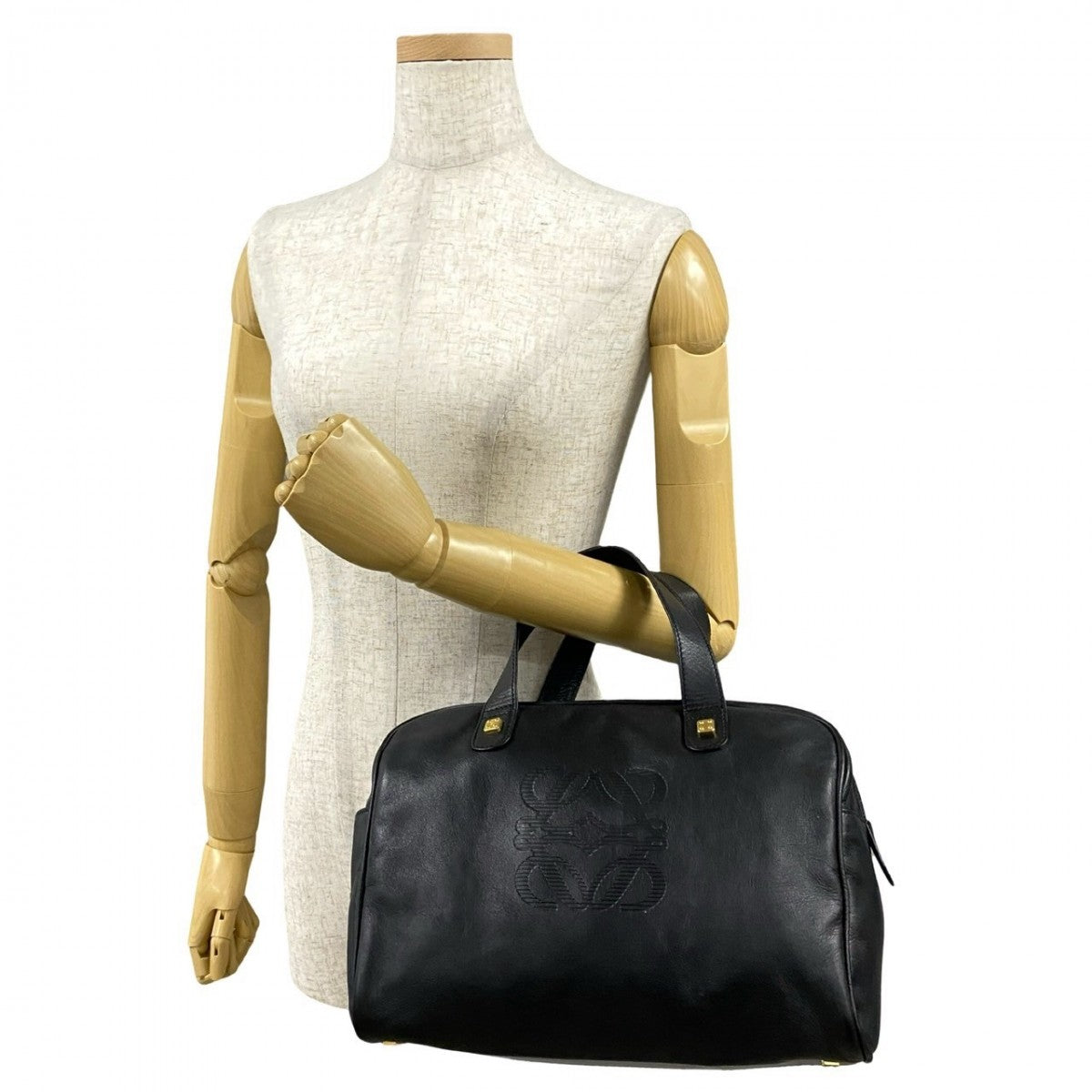 LOEWE Handbag leather black Anagram logo Amazonas Women Used Authentic