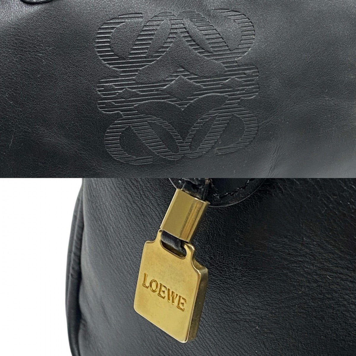 LOEWE Handbag leather black Anagram logo Amazonas Women Used Authentic
