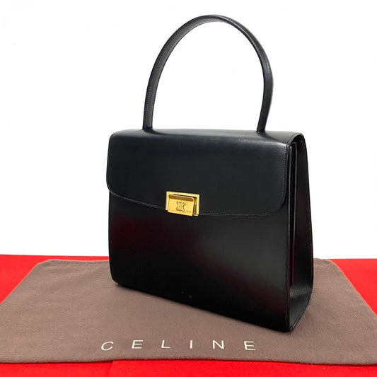 CELINE Handbag Calfskin, Leather black Triomphe logo Metal Women Used Authentic