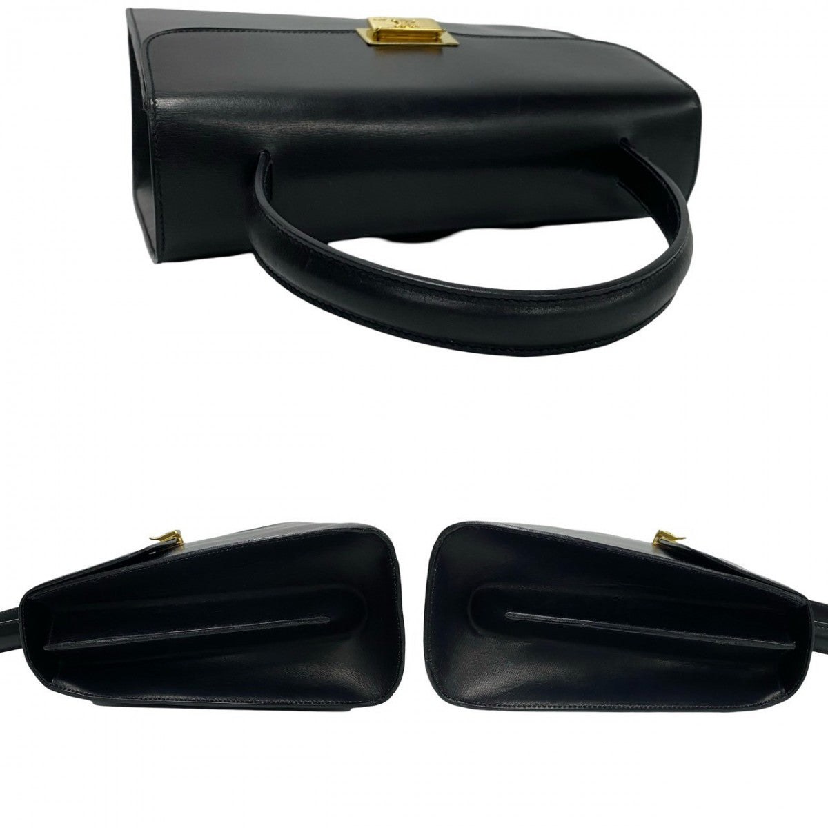 CELINE Handbag Calfskin, Leather black Triomphe logo Metal Women Used Authentic