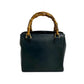 GUCCI Handbag leather Navy Bamboo Women Used Authentic