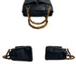 GUCCI Handbag leather Navy Bamboo Women Used Authentic