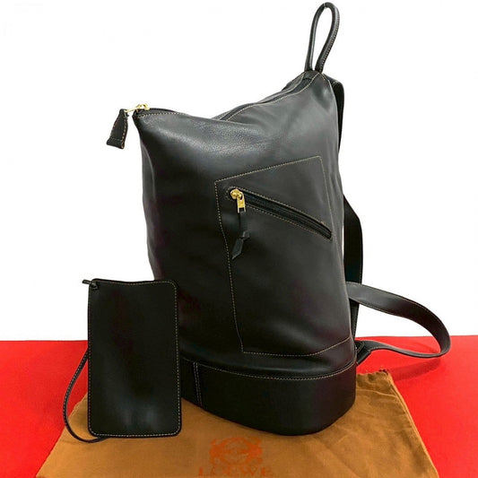 LOEWE Backpack leather black Anagram logo Anton Women Used Authentic