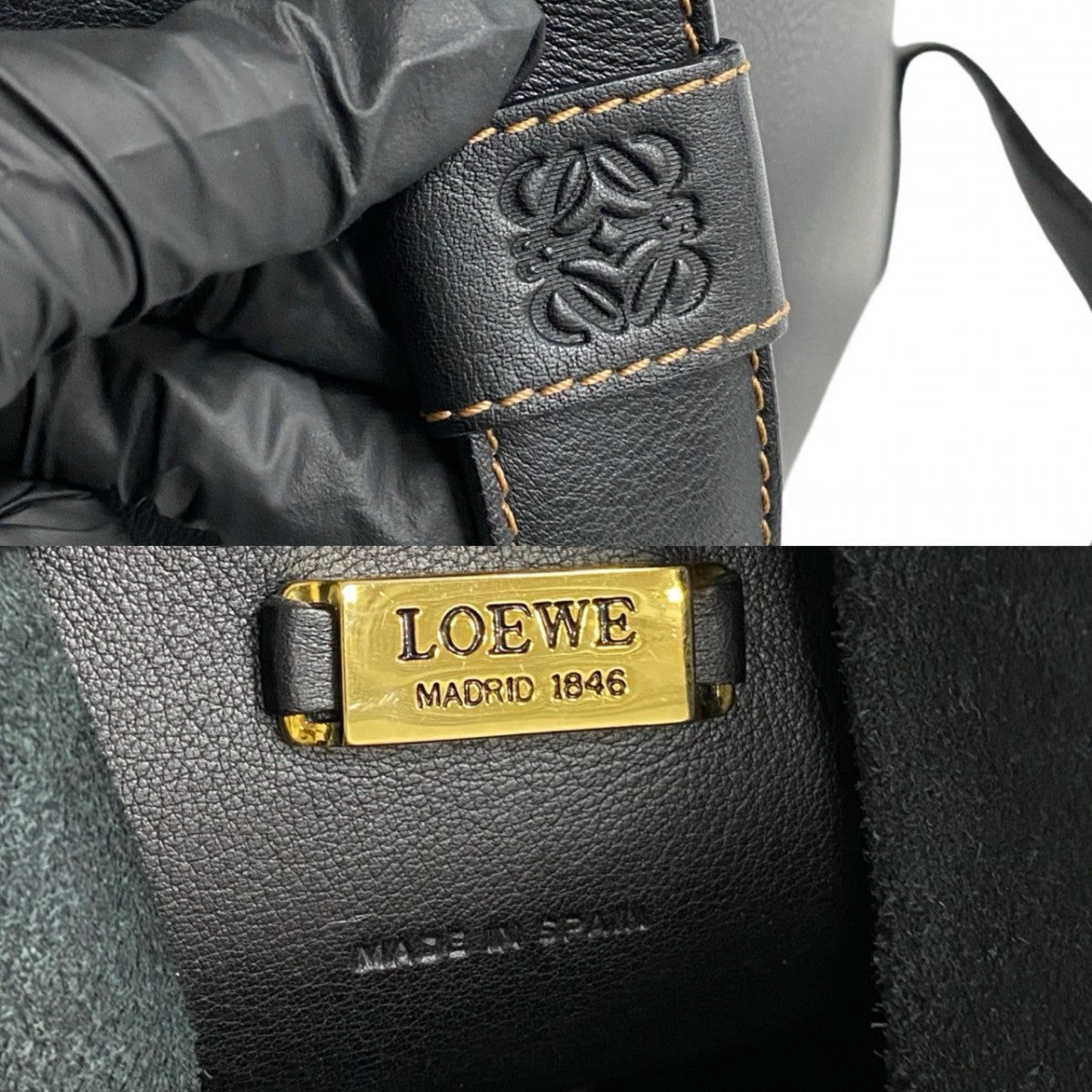 LOEWE Backpack leather black Anagram logo Anton Women Used Authentic