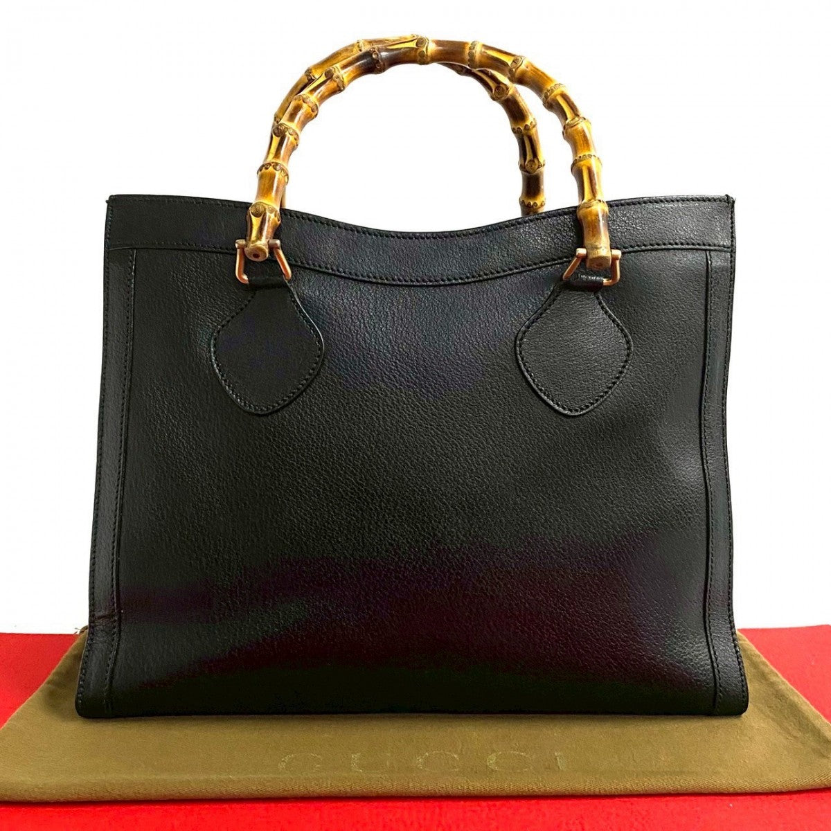 GUCCI Handbag leather black Bamboo Women Used Authentic