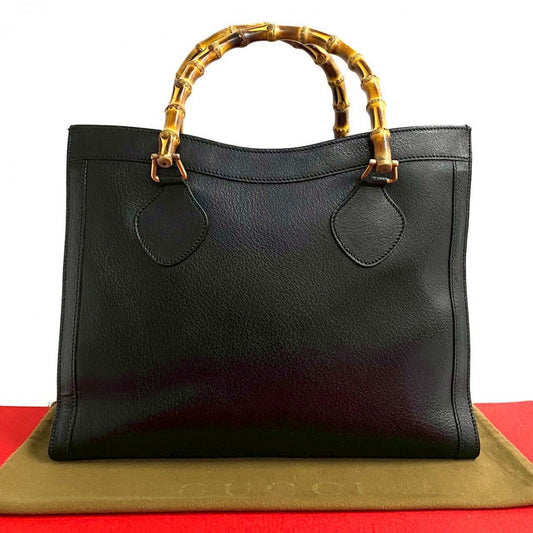 GUCCI Handbag leather black Bamboo Women Used Authentic