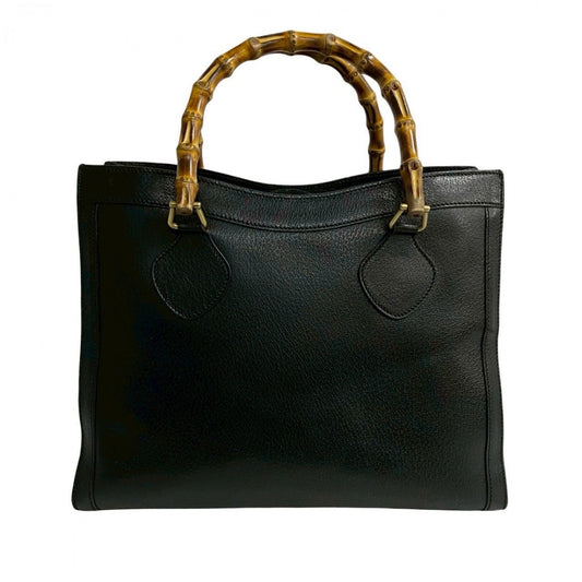GUCCI Handbag leather black Bamboo Women Used Authentic