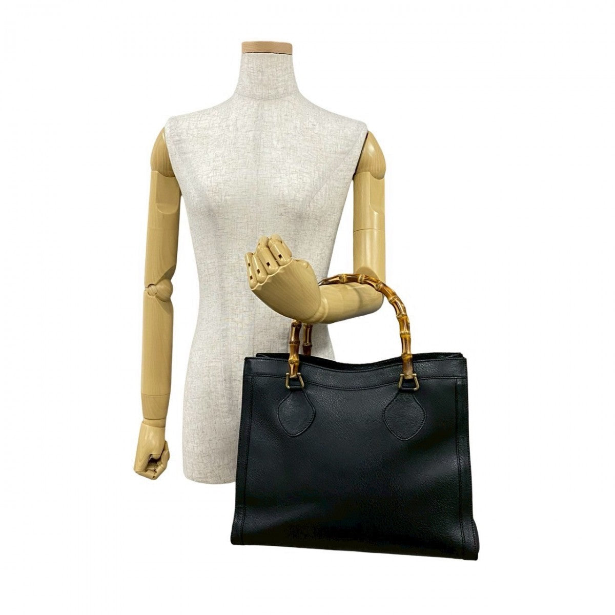 GUCCI Handbag leather black Bamboo Women Used Authentic