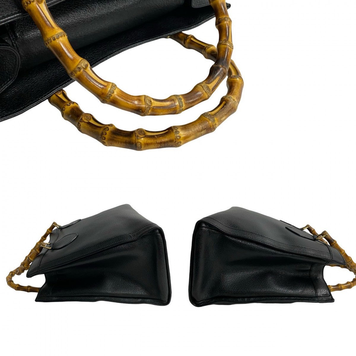 GUCCI Handbag leather black Bamboo Women Used Authentic