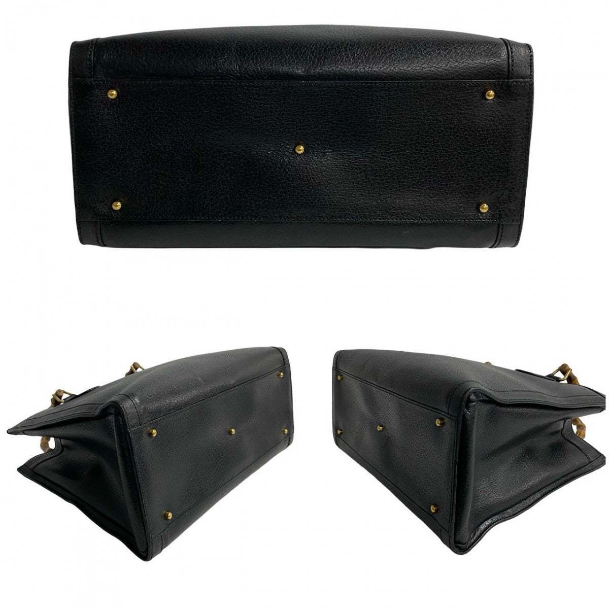 GUCCI Handbag leather black Bamboo Women Used Authentic