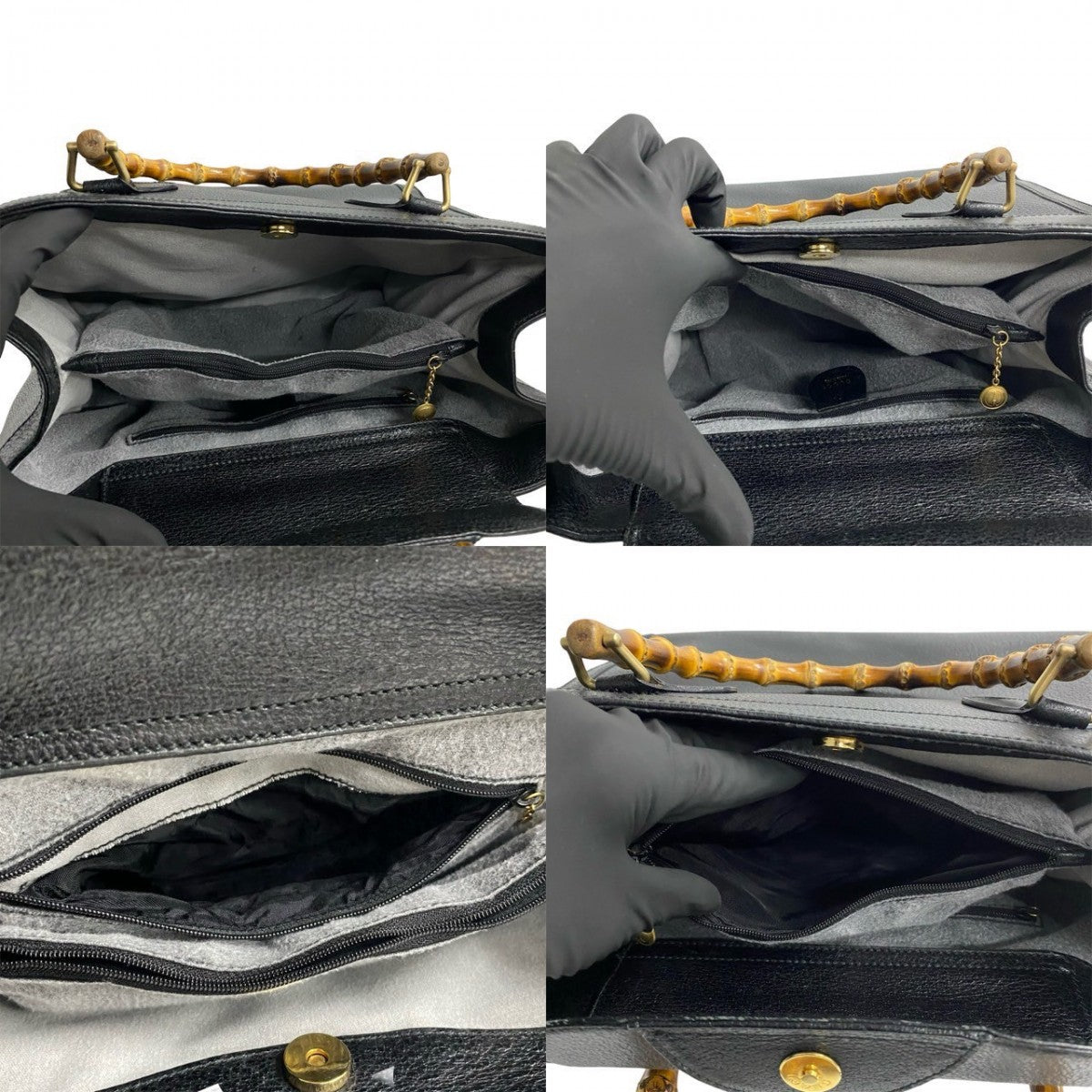 GUCCI Handbag leather black Bamboo Women Used Authentic