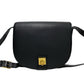 CELINE Shoulder Bag leather black logo ring Metal Women Used Authentic