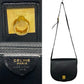 CELINE Shoulder Bag leather black logo ring Metal Women Used Authentic