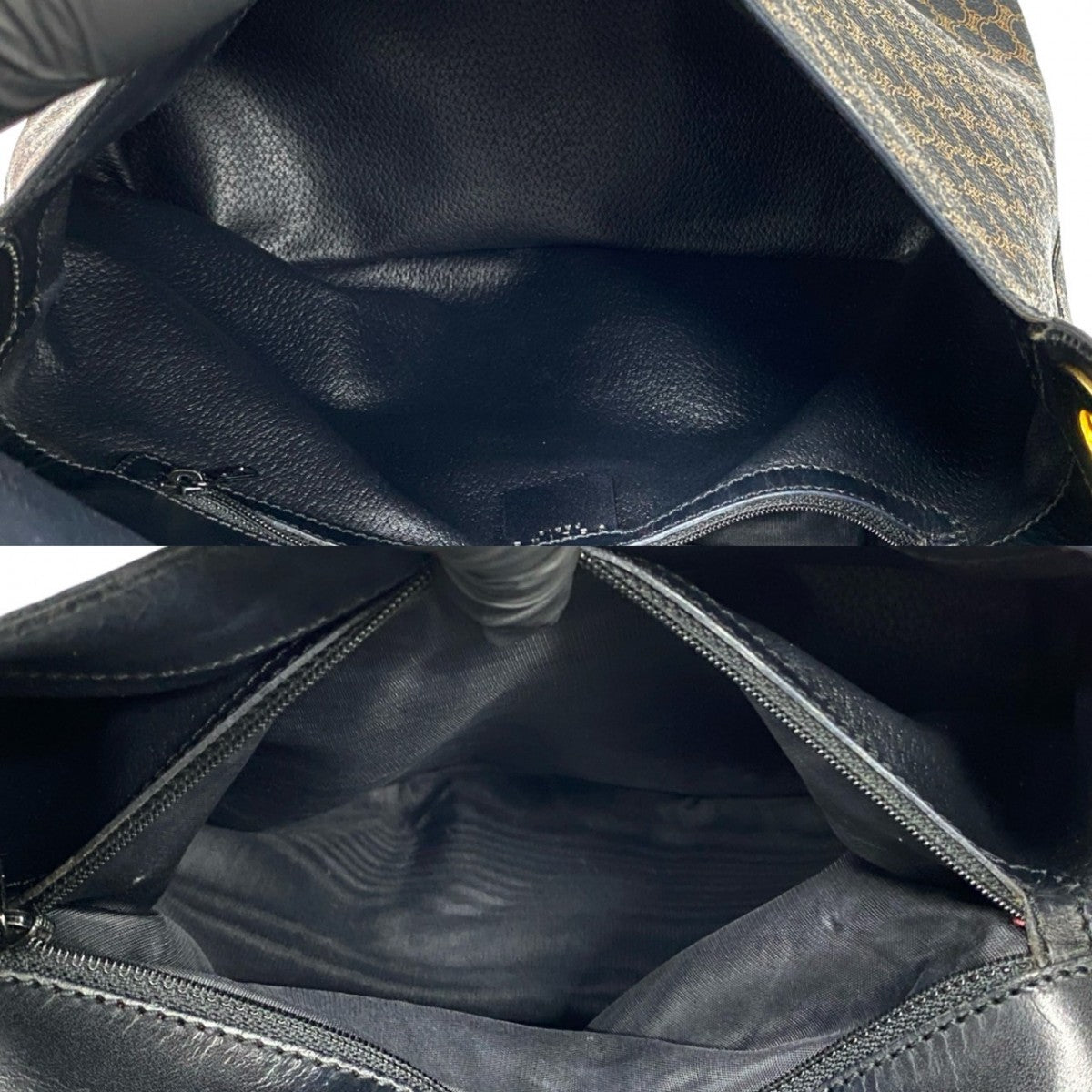 CELINE Shoulder Bag Leather, PVC black Macadam Blazon Pattern Circle logo Metal Women Used Authentic