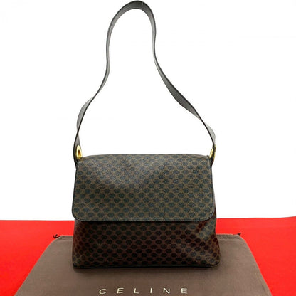 CELINE Shoulder Bag Leather, PVC black Macadam Blazon Pattern Circle logo Metal Women Used Authentic