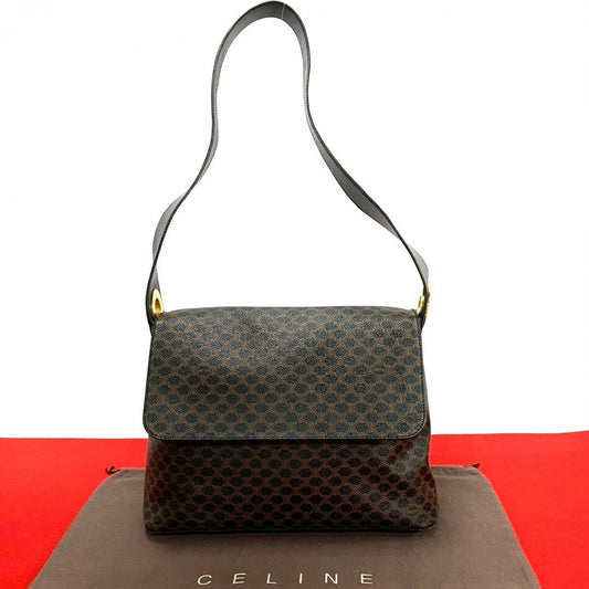 CELINE Shoulder Bag Leather, PVC black Macadam Blazon Pattern Circle logo Metal Women Used Authentic
