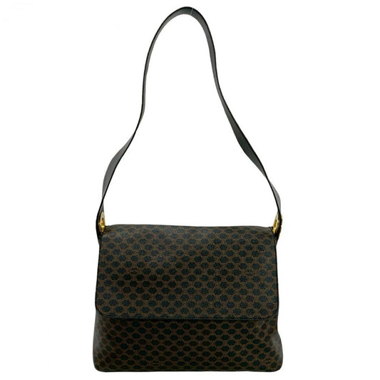 CELINE Shoulder Bag Leather, PVC black Macadam Blazon Pattern Circle logo Metal Women Used Authentic