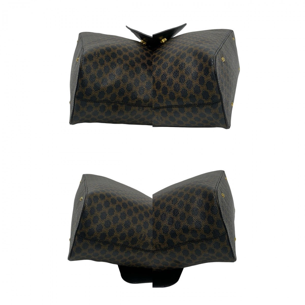 CELINE Shoulder Bag Leather, PVC black Macadam Blazon Pattern Circle logo Metal Women Used Authentic