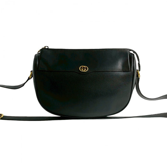 GUCCI Shoulder Bag leather black GG logo Metal Women Used Authentic