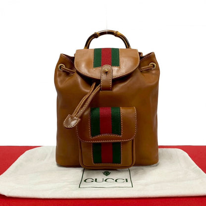 GUCCI Backpack leather Brown Bamboo Sherry Line