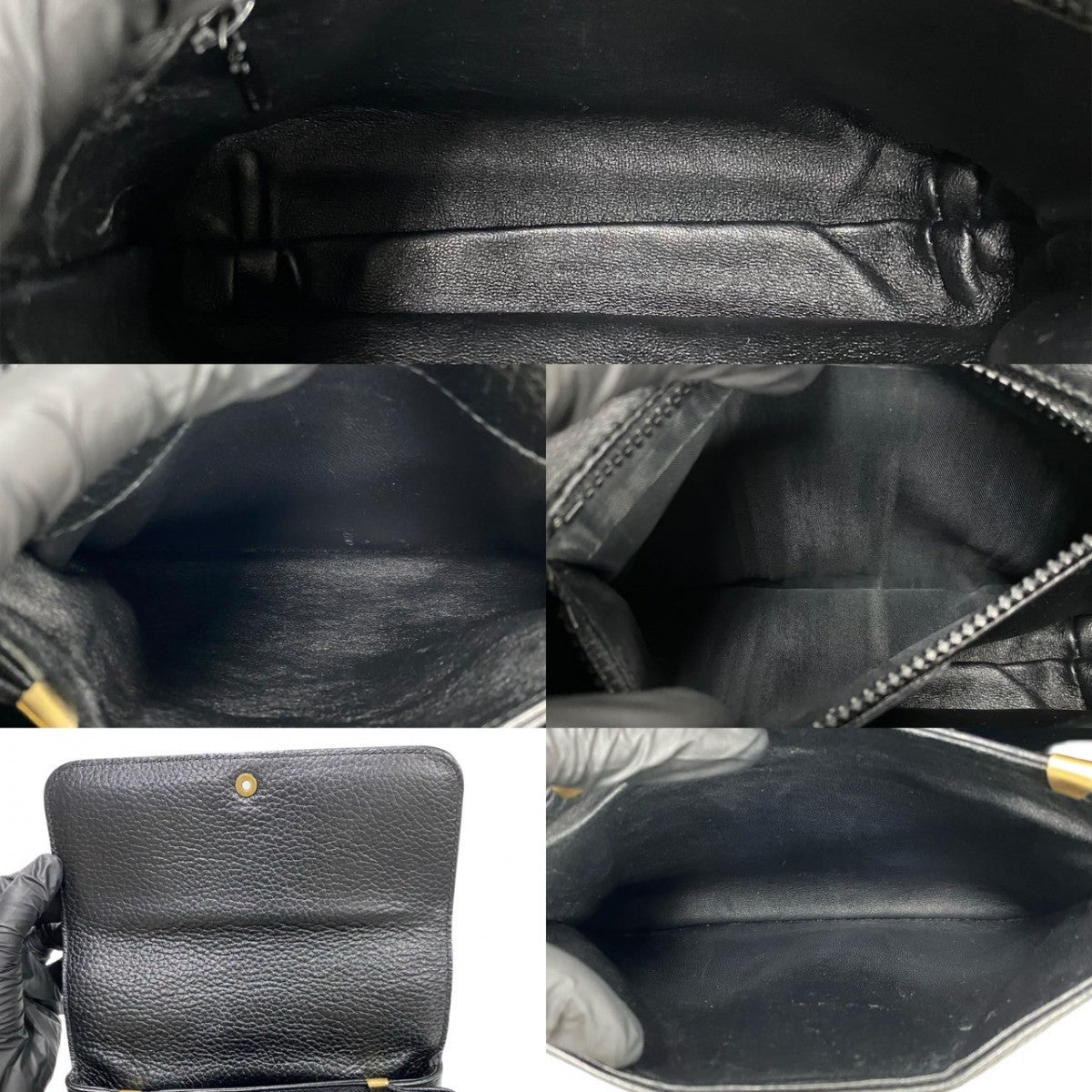 CELINE Shoulder Bag leather black Triomphe logo Metal Women Used Authentic