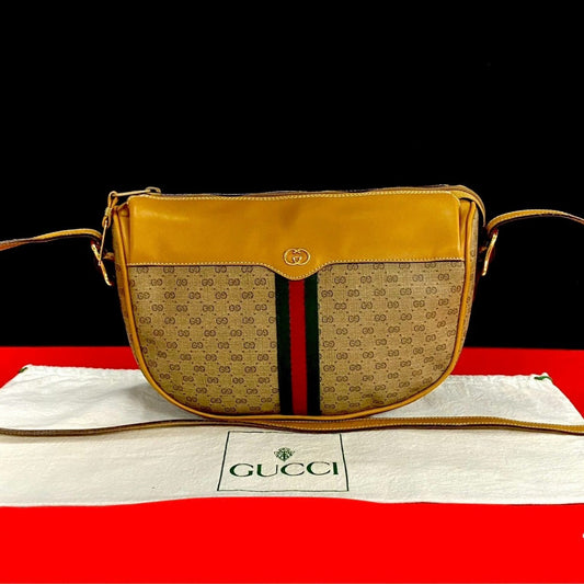 GUCCI Shoulder Bag Leather, PVC Brown Micro GG logo Sherry line Women Used Authentic