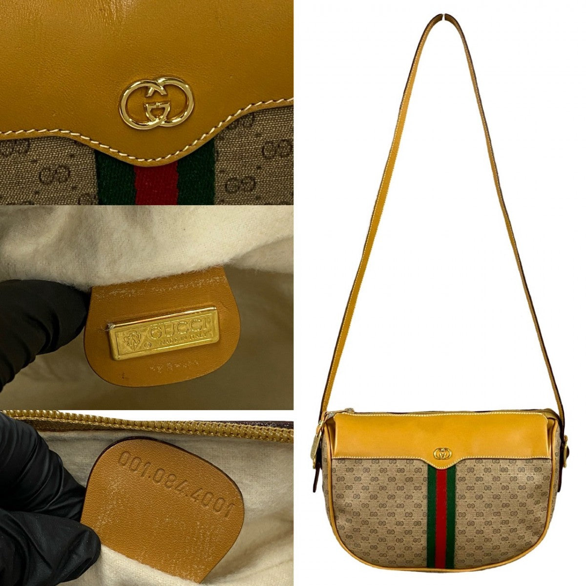 GUCCI Shoulder Bag Leather, PVC Brown Micro GG logo Sherry line Women Used Authentic