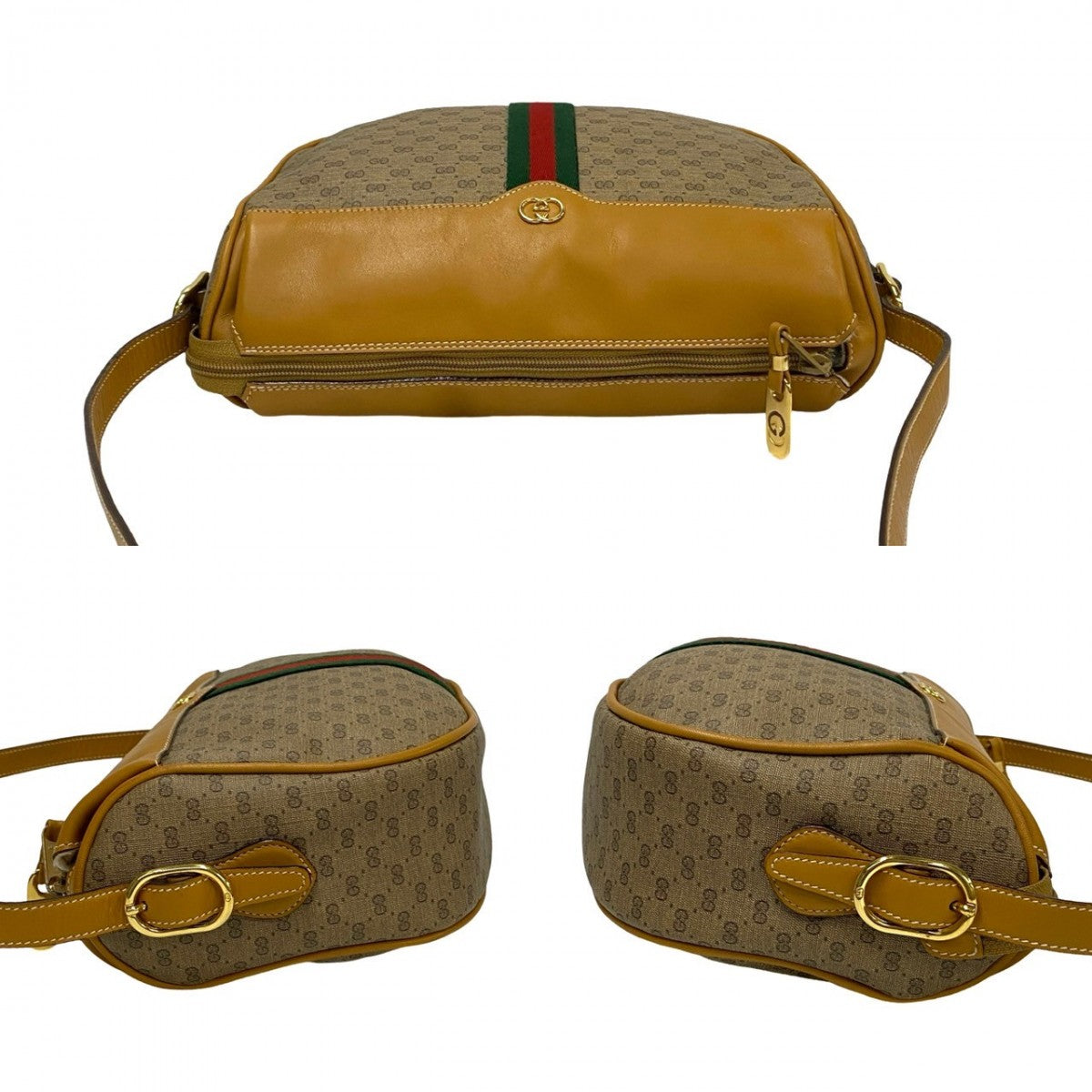 GUCCI Shoulder Bag Leather, PVC Brown Micro GG logo Sherry line Women Used Authentic