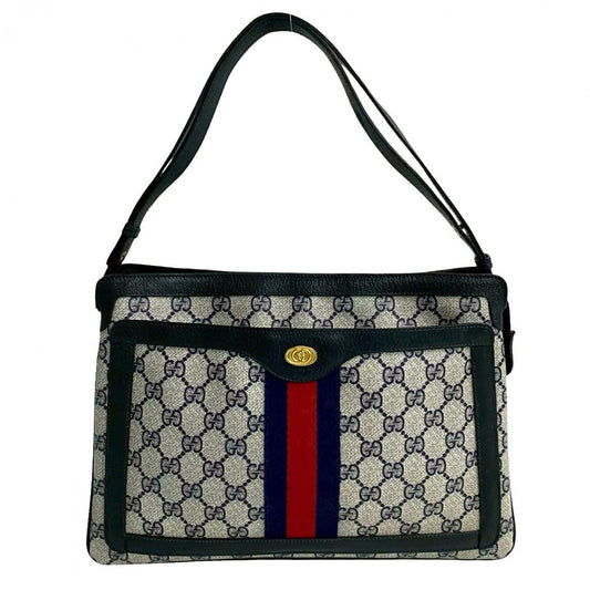 GUCCI Shoulder Bag Leather, PVC Navy Old Gucci GG logoMetal Sherry line Women Used Authentic