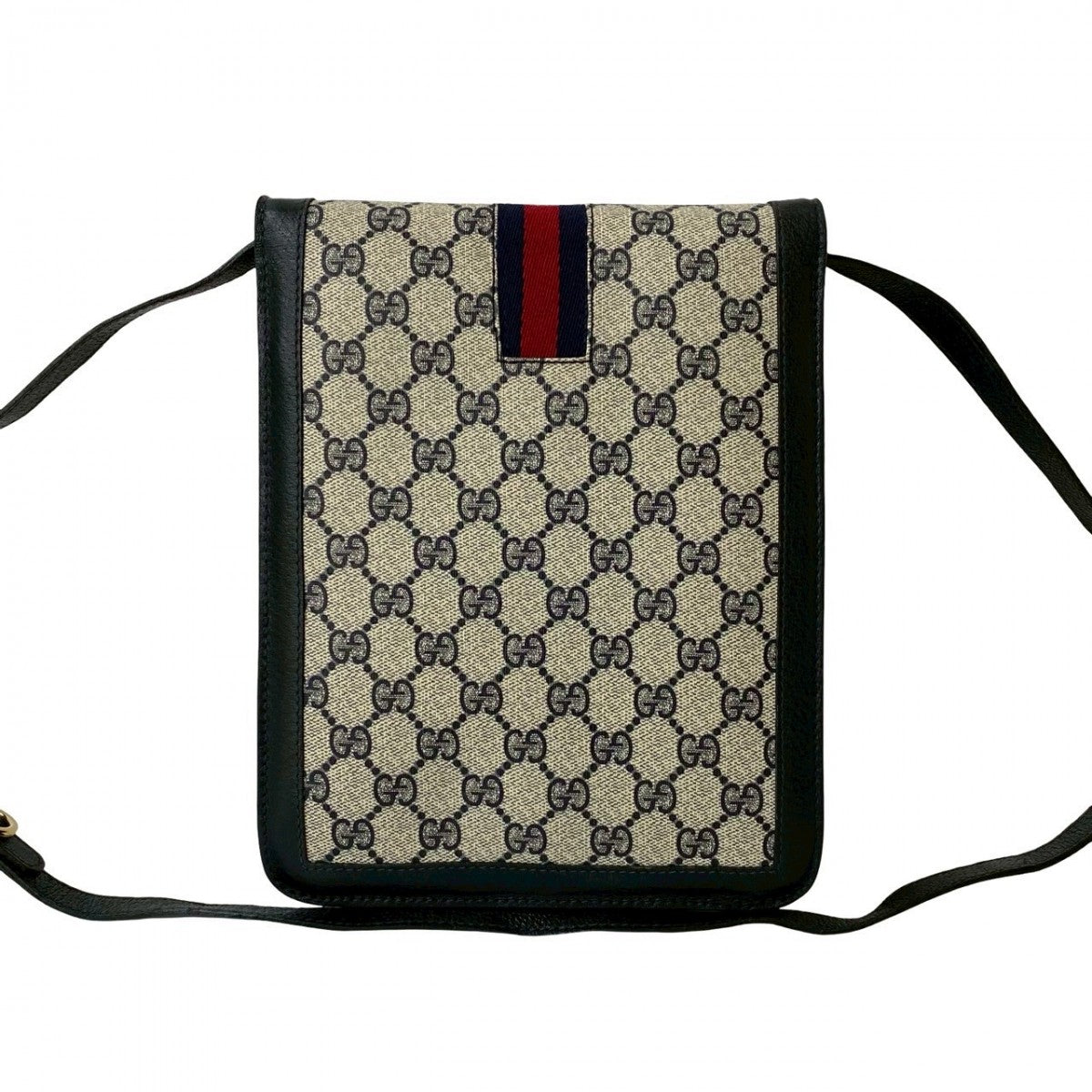 GUCCI Shoulder Bag Leather, PVC Navy GG logo Metal Sherry line Women Used Authentic