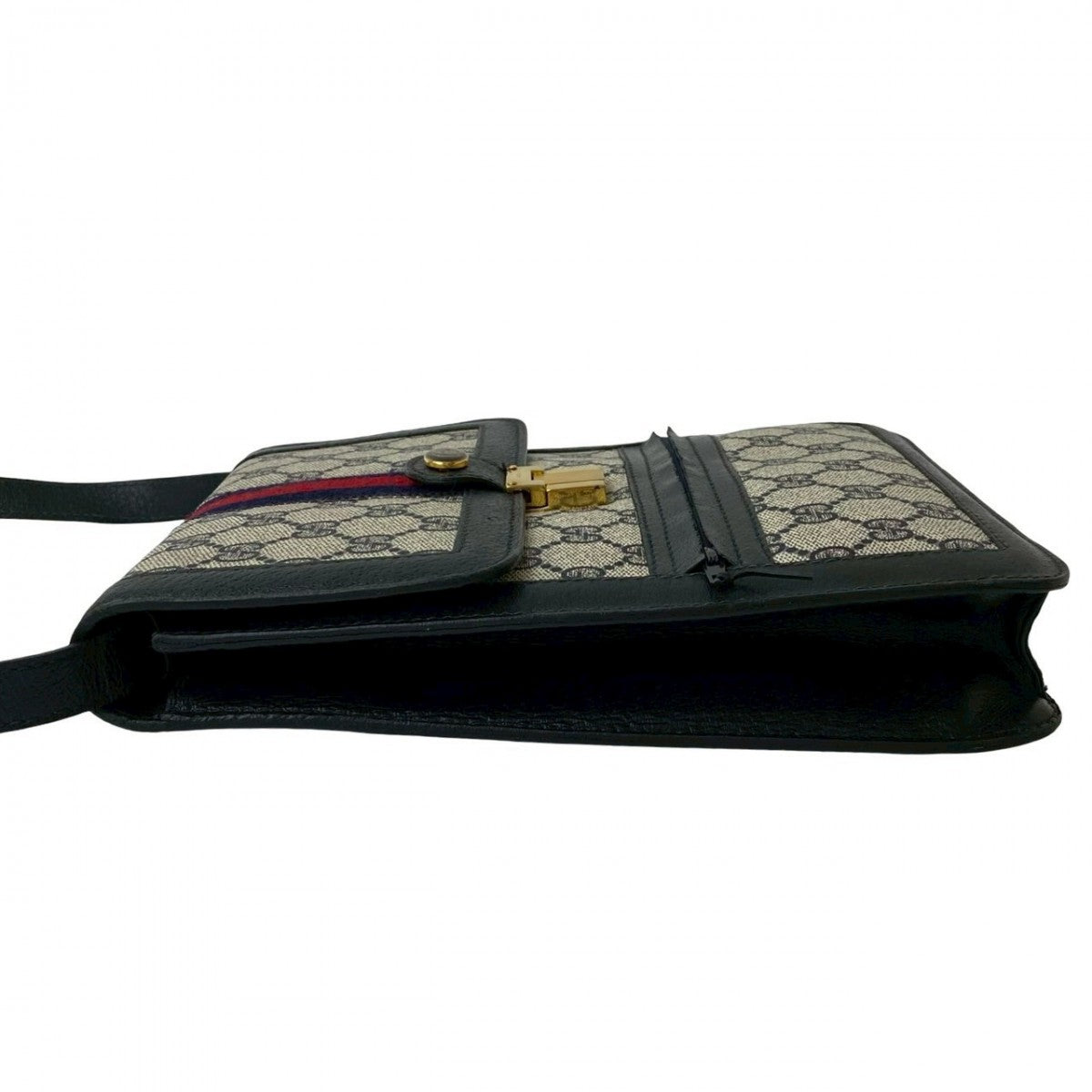 GUCCI Shoulder Bag Leather, PVC Navy GG logo Metal Sherry line Women Used Authentic