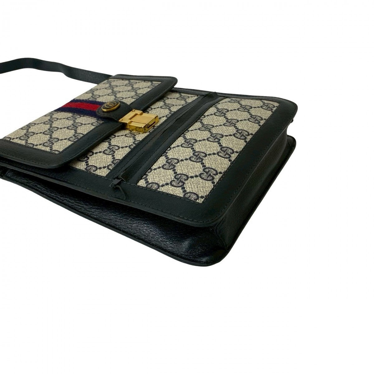 GUCCI Shoulder Bag Leather, PVC Navy GG logo Metal Sherry line Women Used Authentic