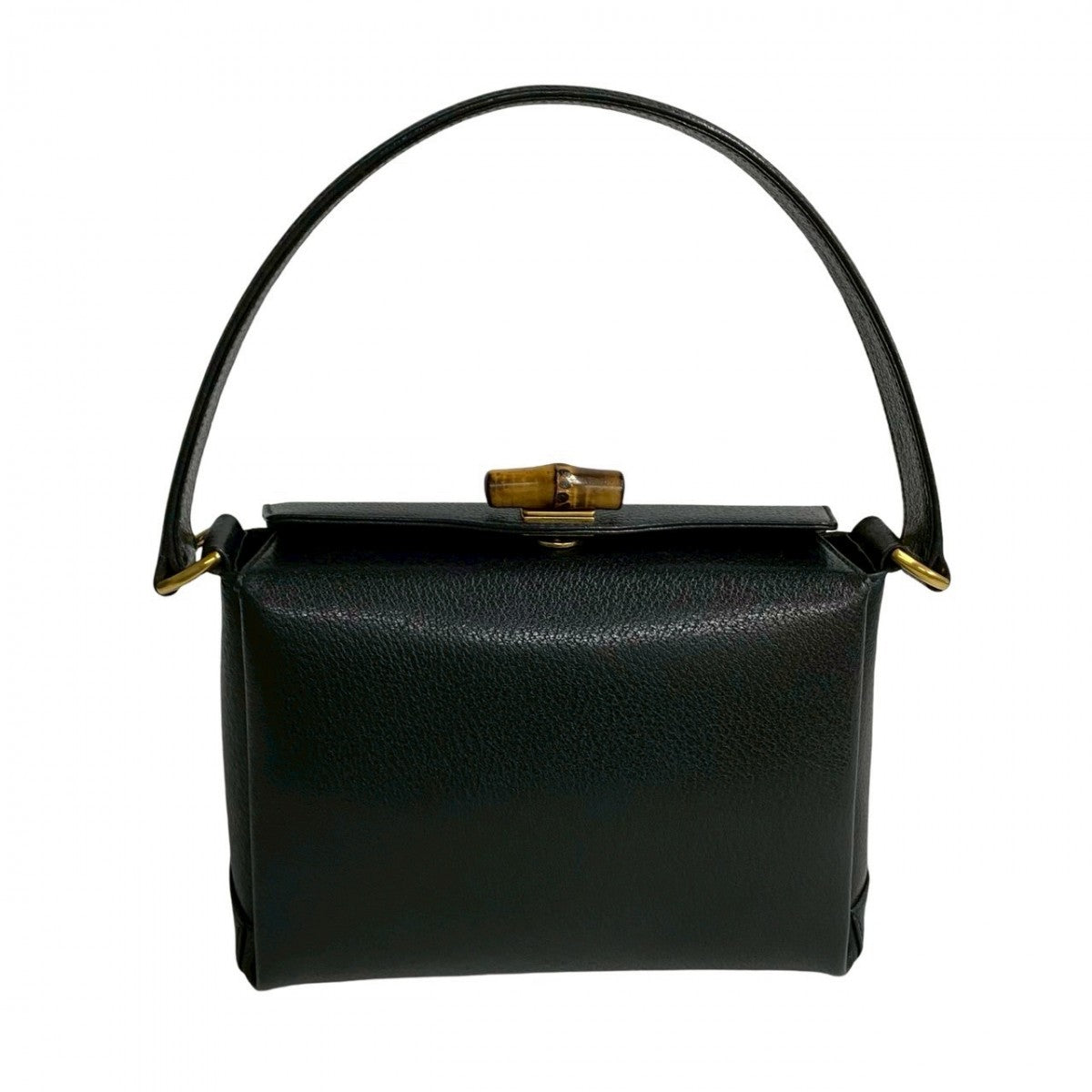 GUCCI Handbag leather black Turn lock Bamboo Women Used Authentic