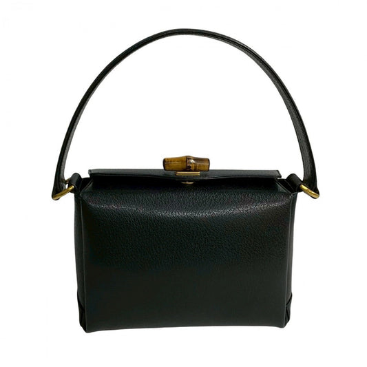 GUCCI Handbag leather black Turn lock Bamboo Women Used Authentic