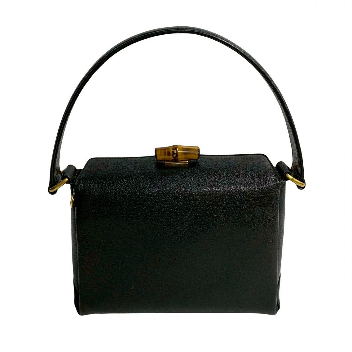 GUCCI Handbag leather black Turn lock Bamboo Women Used Authentic