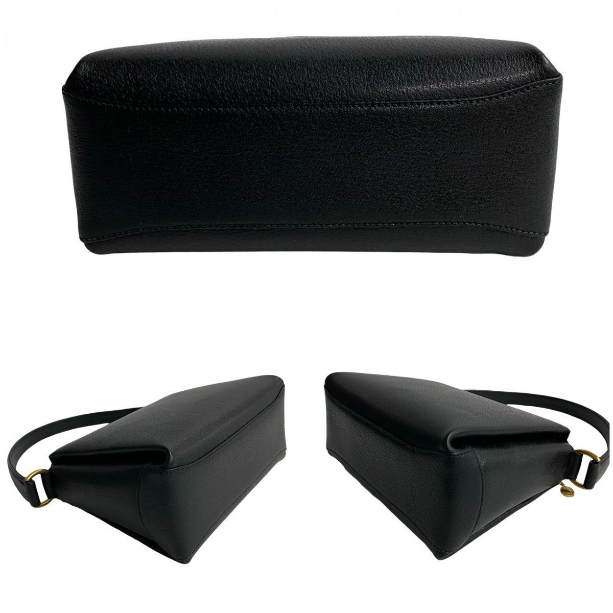 GUCCI Handbag leather black Turn lock Bamboo Women Used Authentic
