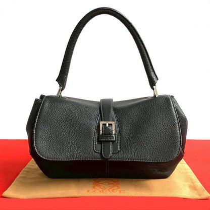 LOEWE Handbag leather black Logo embossing Sender Women Used Authentic