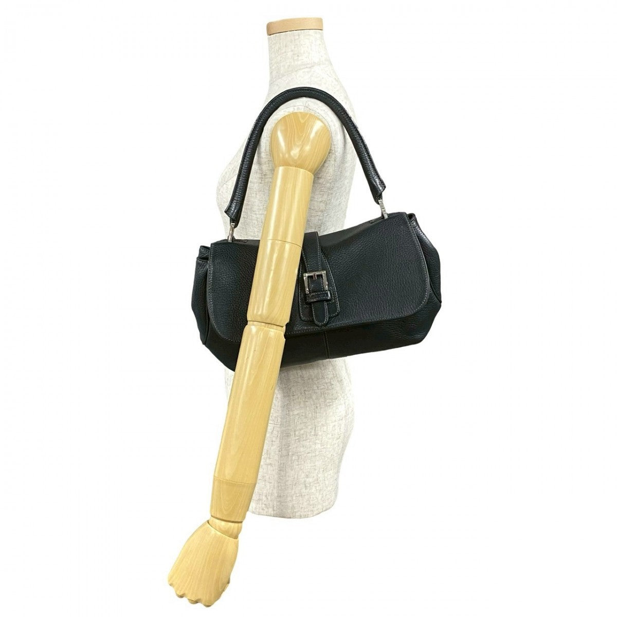 LOEWE Handbag leather black Logo embossing Sender Women Used Authentic