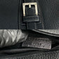 LOEWE Handbag leather black Logo embossing Sender Women Used Authentic