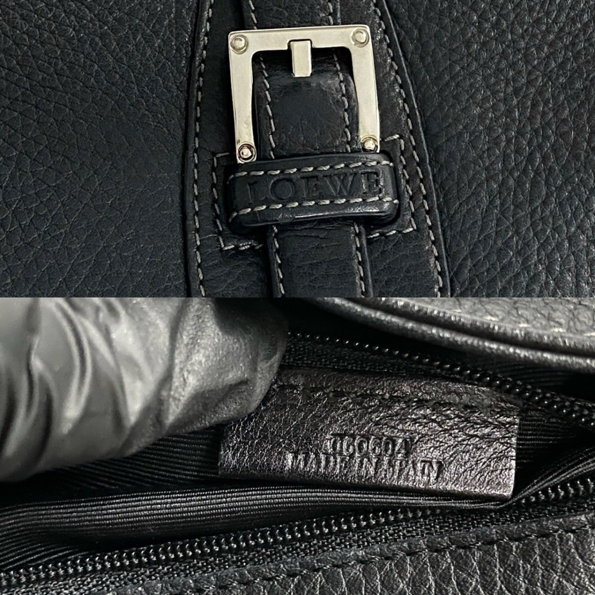 LOEWE Handbag leather black Logo embossing Sender Women Used Authentic