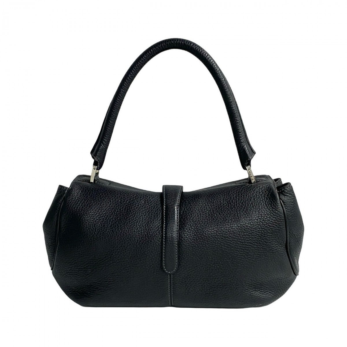 LOEWE Handbag leather black Logo embossing Sender Women Used Authentic