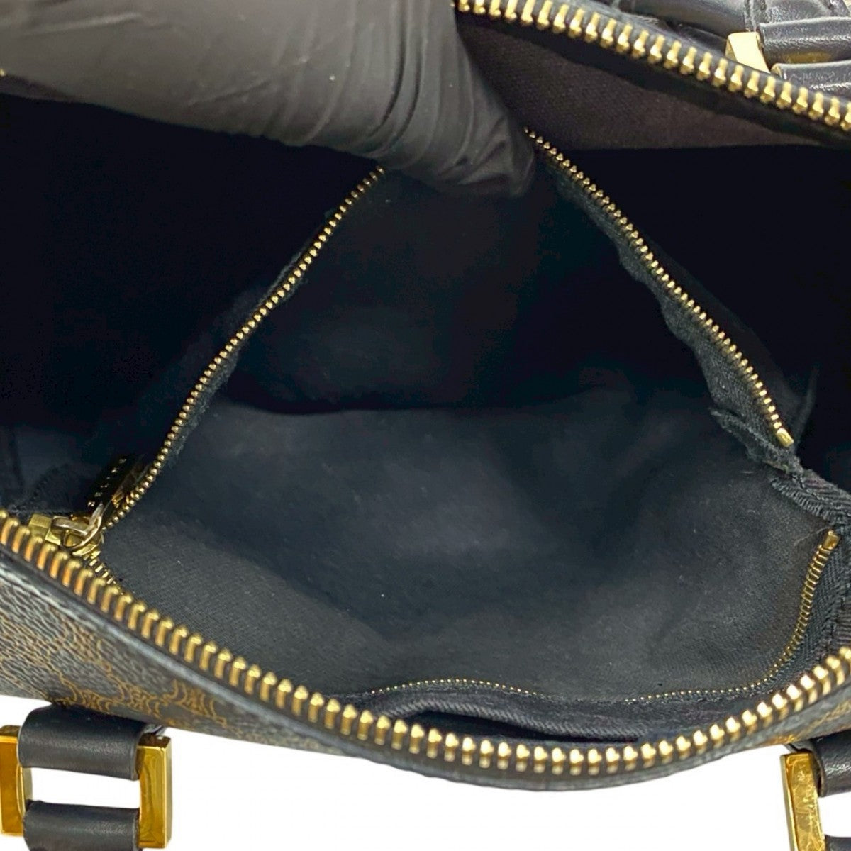 CELINE Handbag Leather, PVC black Macadam Blason Triomphe Pattern Women Used Authentic