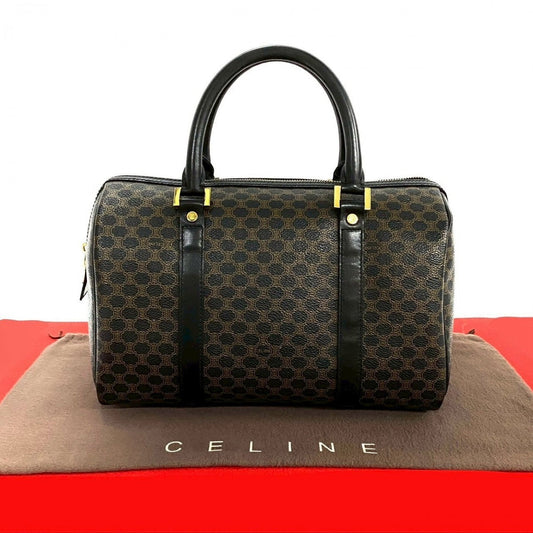 CELINE Handbag Leather, PVC black Macadam Blason Triomphe Pattern Women Used Authentic