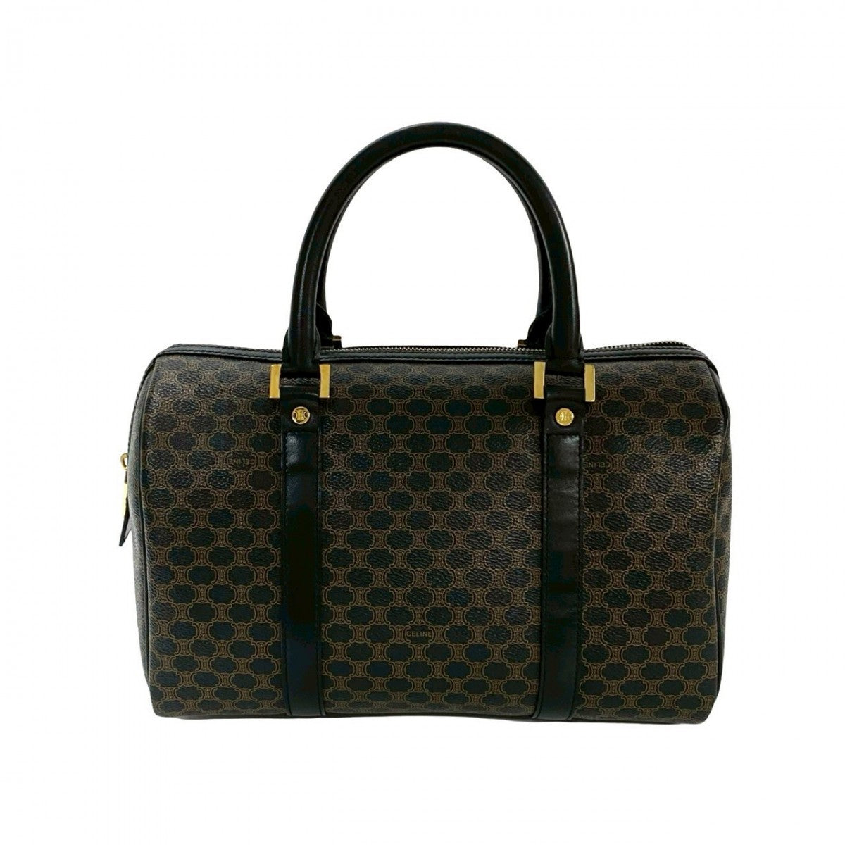 CELINE Handbag Leather, PVC black Macadam Blason Triomphe Pattern Women Used Authentic