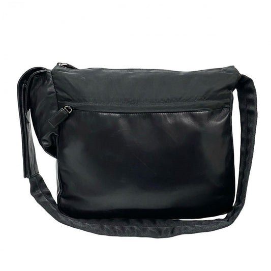 PRADA Shoulder Bag leather black logo mens Used Authentic
