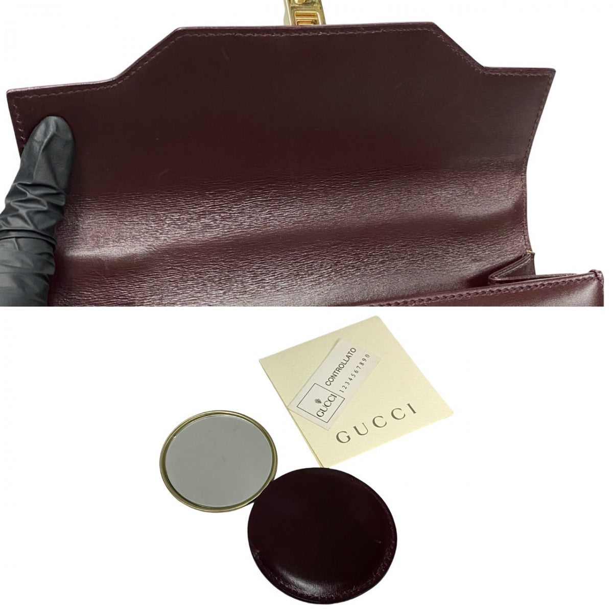 GUCCI Shoulder Bag leather wine-red Ready lock